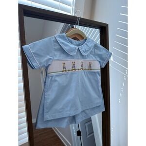 Boys Light Blue Smocked Peter Rabbit Easter Short Set Size 5 Peter Pan Collar
